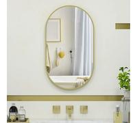 HOMCOM Miroir mural ovale 40 x 70 cm cadre arrondi alu doré montage vertical/horizontal