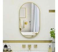 HOMCOM Miroir Mural Ovale, Miroir Salle de Bain 40 x 70 cm Doré | Cadre Arrondi en Alliage d'Aluminium, Montage Vertical ou Horizontal, Décoration Murale pour Salon Chambre