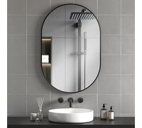 HOMCOM Miroir Mural Ovale, Miroir Salle de Bain, 60 x 90 cm, Cadre Arrondi en Alliage d'aluminium, Montage Vertical ou Horizontal, décoration Murale pour Salle de Bain, Salon, Chambre, Noir