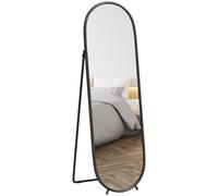 HOMCOM Miroir mural pleine longueur, 160 x 40 cm, avec support, cadre en métal, ovale, pour salon, chambre à coucher, noir