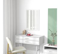 HOMCOM Miroir mural rectangulaire 50 x 70 cm, cadre en bois blanc, idéal pour la salle de bain, salon ou chambre