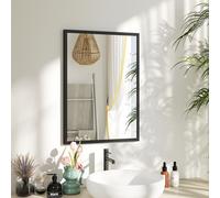 HOMCOM Miroir mural rectangulaire 50 x 70 cm, cadre en bois noir, idéal pour la salle de bain, salon ou chambre