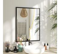 HOMCOM Miroir mural rectangulaire 80 x 60 cm, cadre en bois noir, idéal pour la salle de bain, salon ou chambre