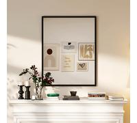 HOMCOM Miroir mural rectangulaire 90 x 70 cm, cadre en bois noir, idéal pour la salle de bain, salon ou chambre