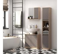 HOMCOM Miroir Mural Salle de Bain avec Étagère et Placard Chêne Clair Gris | Aosom France