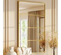 HOMCOM Miroir Mural Verrière Rectangulaire 4 Crochets 109 x 69 cm Doré | Style Industriel, Horizontal Ou Vertical, En Métal, Chambre