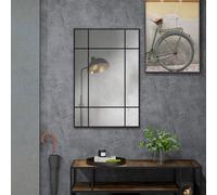 HOMCOM Miroir mural verrière rectangulaire style fenêtre, horizontal ou vertical avec 4 crochets, en métal noir - 90x60 cm