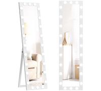 HOMCOM Miroir pleine longueur 150x40 cm Miroir LED avec 24 ampoules, 3 couleurs d'éclairage, autoportant ou appuyable Blanc