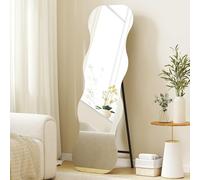 HOMCOM Miroir Pleine Longueur, 160 x 50 cm, irrégulier, ondulé, sans Cadre, avec Base en Bois, à appuyer, Debout, pour Salon, Chambre à Coucher, Couloir, Noir