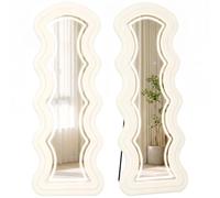 HOMCOM Miroir Pleine Longueur Ondulé 160 x 60 cm, LED 3 Couleurs, Crème | Grand Miroir sur Pied, Cadre Effet Velours, Verre Trempé HD, à Poser, Suspendu ou Adossé, pour Salon, Chambre