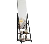 HOMCOM Miroir Pleine Longueur Roulant, 2 Étagères, Noir