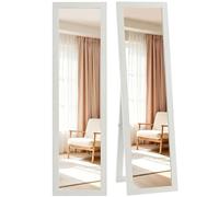 HomCom Miroir rectangulaire sur pied, mural ou à poser cadre bois 37 x 157 cm Blanc