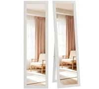 HomCom Miroir rectangulaire sur pied, mural ou à poser cadre bois 37 x 157 cm Blanc