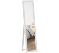 HomCom Miroir rectangulaire sur pied, mural ou à poser cadre bois 37 x 157 cm Blanc
