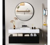 HomCom Miroir mural rond Ø 70 cm cadre métal noir Noir G