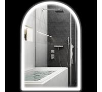HOMCOM Miroir Salle de Bain 90 x 60 cm, Miroir Mural arqué, Miroir Salle de Bain avec éclairage LED, lumière réglable 3 Couleurs, Anti-buée, mémoire, Interrupteur Tactile, Cadre en Aluminium - Noir