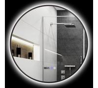 HOMCOM Miroir Salle de Bain avec éclairage Ø 70 cm Rond LED Mural Noir | Rétro-Éclairé, Intensité Variable, Fonction Anti-Buée, Interrupteur Tactile, Affichage Heure Température