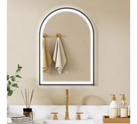 HOMCOM Miroir Salle de Bain avec Éclairage 50 x 70 cm Anti-Buée IP44 Noir | Miroir LED Mural Arqué, 3 Couleurs Lumière, Dimmable, Mémoire, Rétroéclairé et Frontal, Verre Trempé, Interrupteur Tactile