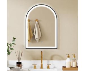 HOMCOM Miroir Salle de Bain avec Éclairage 50 x 70 cm Anti-Buée IP44 Noir | Miroir LED Mural Arqué, 3 Couleurs Lumière, Dimmable, Mémoire, Rétroéclairé et Frontal, Verre Trempé, Interrupteur Tactile