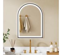 HOMCOM Miroir salle de bain avec éclairage 50 x 70 cm, miroir LED arqué, anti-buée, 3 couleurs lumière, dimmable, mémoire, noir