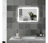 HOMCOM Miroir Salle de Bain avec éclairage 50 x 70 cm, Miroir LED Mural, 3 Couleurs lumière, dimmable, antibuée, mémoire, capteur Tactile, Verre trempé, IP44, Montage Horizontale/Verticale, argenté