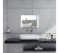 HOMCOM Miroir Salle de Bain avec éclairage 50 x 70 cm, Miroir Mural LED avec Fonction Anti-buée, capteur Tactile Fonction mémoire, 3 températures de Couleur, dimmable, Argent
