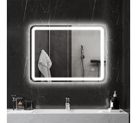 HOMCOM Miroir Salle de Bain avec éclairage 60 x 80 cm, Miroir LED Mural, 3 Couleurs lumière, dimmable, antibuée, mémoire, capteur Tactile, Verre trempé, IP44, Montage Horizontale/Verticale, argenté