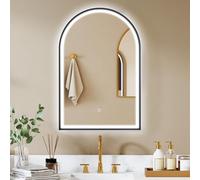 HOMCOM Miroir Salle de Bain avec Éclairage 60 x 90 cm, Miroir LED Mural Arqué, Anti-Buée, 3 Couleurs Lumière, Dimmable, Mémoire, Rétroéclairé et Frontal, Verre Trempé, Interrupteur Tactile, IP44, Noir