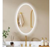 HOMCOM Miroir Salle de Bain avec éclairage 80x50cm, Miroir LED Mural Ovale, Anti-buée, 3 Couleurs lumière, dimmable, mémoire, rétroéclairé et Frontal, Verre trempé, capteur Tactile, IP44, Transparent