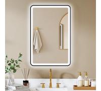 HOMCOM Miroir Salle de Bain avec éclairage 90 x 60 cm, Miroir LED Mural, Anti-buée, 3 Couleurs lumière, dimmable, mémoire, rétroéclairé et Frontal, contrôle Tactile, IP44, Horizontal/Vertical, Noir