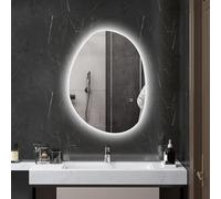 HOMCOM Miroir Salle de Bain avec éclairage LED 70 x 50 cm, Miroir Lumineux Mural asymétrique, Anti-buée, 3 Couleurs lumière, dimmable, mémoire, Interrupteur Tactile, Verre trempé, IP44, argenté