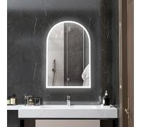 HOMCOM Miroir Salle de Bain avec éclairage LED 90 x 60 cm, Miroir Mural arqué, lumière réglable 3 Couleurs, Anti-buée, mémoire, Interrupteur Tactile, Miroir Salle de Bain, Cadre en Aluminium, Noir