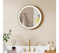 HOMCOM Miroir Salle de Bain avec éclairage LED Rond 40 cm, Miroir Lumineux Mural à 3 températures de Couleur, luminosité réglable, Interrupteur Tactile, doré