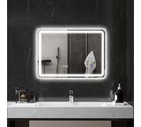 HOMCOM Miroir salle de bain Bluetooth avec éclairage LED 50 x 70 cm, miroir lumineux mural avec horloge, antibuée, argenté