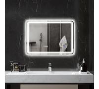 HOMCOM Miroir Salle de Bain Bluetooth avec éclairage LED 50 x 70 cm, Miroir Lumineux Mural, Horloge, antibuée, 3 Couleurs lumière, dimmable, mémoire, Interrupteur Tactile, Verre trempé, IP44, argenté