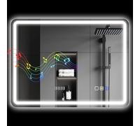 HOMCOM Miroir Salle de Bain Bluetooth avec éclairage LED 60 x 80 cm, Miroir Lumineux Mural, Horloge, antibuée, 3 Couleurs lumière, dimmable, mémoire, Interrupteur Tactile, Verre trempé, IP44, argenté