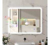HOMCOM Miroir salle de bain LED bluetooth 70 x 90 cm interrupteur tactile lumière réglable 3 couleurs anti-buée mémoire argent