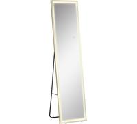 HOMCOM Miroir sur pied 2 en 1, miroir mural, miroir intégral avec éclairage LED, miroir de vestiaire en aluminium, miroir d'habillage pour chambre à coucher, salon, argent+or, 40 x 37 x 156,5 cm