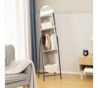 HOMCOM Miroir sur Pied Arqué 160x40 cm sans Cadre Support Métallique Miroir de Corps Entier à poser ou accrocher au Mur Noir