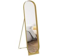HOMCOM Miroir sur Pied arqué 40 x 160 cm, Grand Miroir avec Cadre en métal et Film antidéflagrant, Montage au Sol ou appuyé Contre Le Mur, pour Chambre à Coucher Salon et Dressing, doré