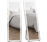 HOMCOM Miroir sur Pied avec LED 150 x 50 cm 3 Couleurs Dimmable Transparent | Miroir Pleine Longueur, Fonction de Mémoire, Verre Trempé 4 mm, Pose au Sol, à Appuyé, Fixer au Murale, pour Chambre, Salon