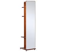 Miroir sur pied - HOMCOM - avec roulettes portant 4 patères étagère rangement dressing - MDF - aspect noyer