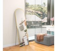 HOMCOM Miroir sur Pied et Mural Moderne en Alliage d'Aluminium avec Support Pliant, 50x170cm, Or