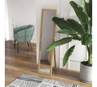 HOMCOM Miroir sur pied, miroir intégral avec support, miroir mural indépendant, miroir d'habillage, miroir de vestiaire pour chambre à coucher, couloir, alu, chêne, 37 x 157 cm
