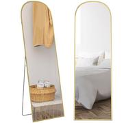 HOMCOM Miroir sur Pied, Miroir Mural rectangulaire, Arrondi, Cadre en Aluminium, Support pour entrée, Chambre, Dressing, 50 x 161,5 cm, doré