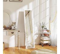 HOMCOM Miroir sur pied mural ou à poser rectangulaire avec cadre en bois pour salon chambre à coucher 37 x 155 cm blanc