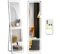 HOMCOM Miroir sur Pied rectangulaire Miroir Mural lumière LED - intensité et Couleur réglable avec télécommande - 40 x 37 x 157,5H cm