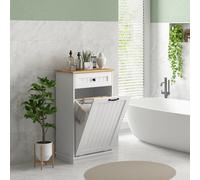 HOMCOM Mobile Bagno en Bois avec Panier à Linge en Tissu Basculant et Tiroir, Blanc