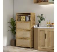 HOMCOM Mobile Cuisine de Style Boho avec 4 Portes à Abattant, en Aggloméré et Rotin, 70x32x132,8 cm