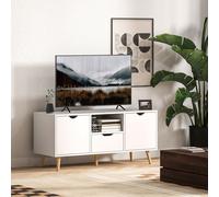HOMCOM Mobile Porta TV max 50" avec Cassetto, Ripiano Aperto et Armoires, 110x40x50 cm, Blanc et Bois